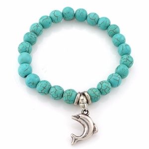 Turquoise Beaded Bracelet with Dolphin Charm